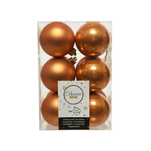 12 onbreekbare kerstballen amber 6 cm