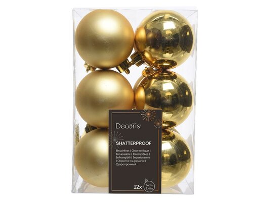 12 onbreekbare kerstballen licht goud 6 cm - afbeelding 1