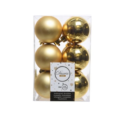 12 onbreekbare kerstballen licht goud 6 cm
