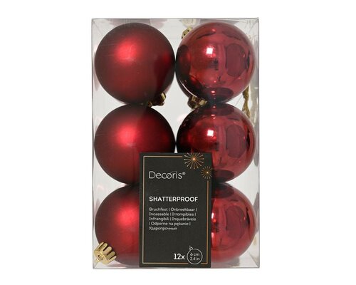 12 onbreekbare kerstballen ossenbloed 6 cm - afbeelding 1
