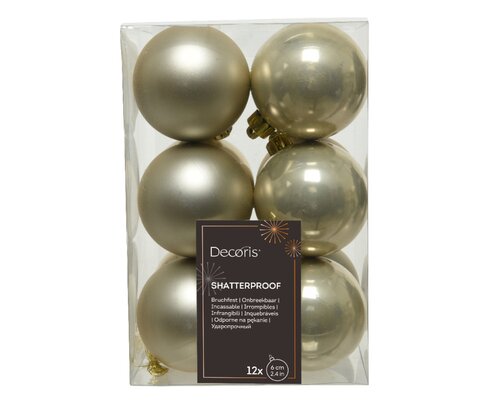 12 onbreekbare kerstballen parel 6 cm - afbeelding 1