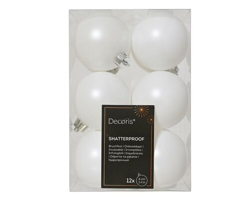 12 onbreekbare kerstballen winterwit 6 cm - afbeelding 1