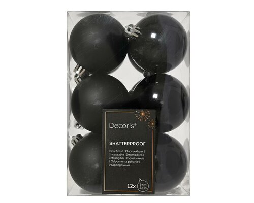 12 onbreekbare kerstballen zwart 6 cm - afbeelding 1