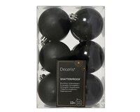 12 onbreekbare kerstballen zwart 6 cm