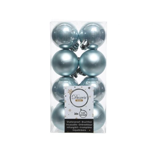 16 onbreekbare kerstballen blauw mist 4 cm