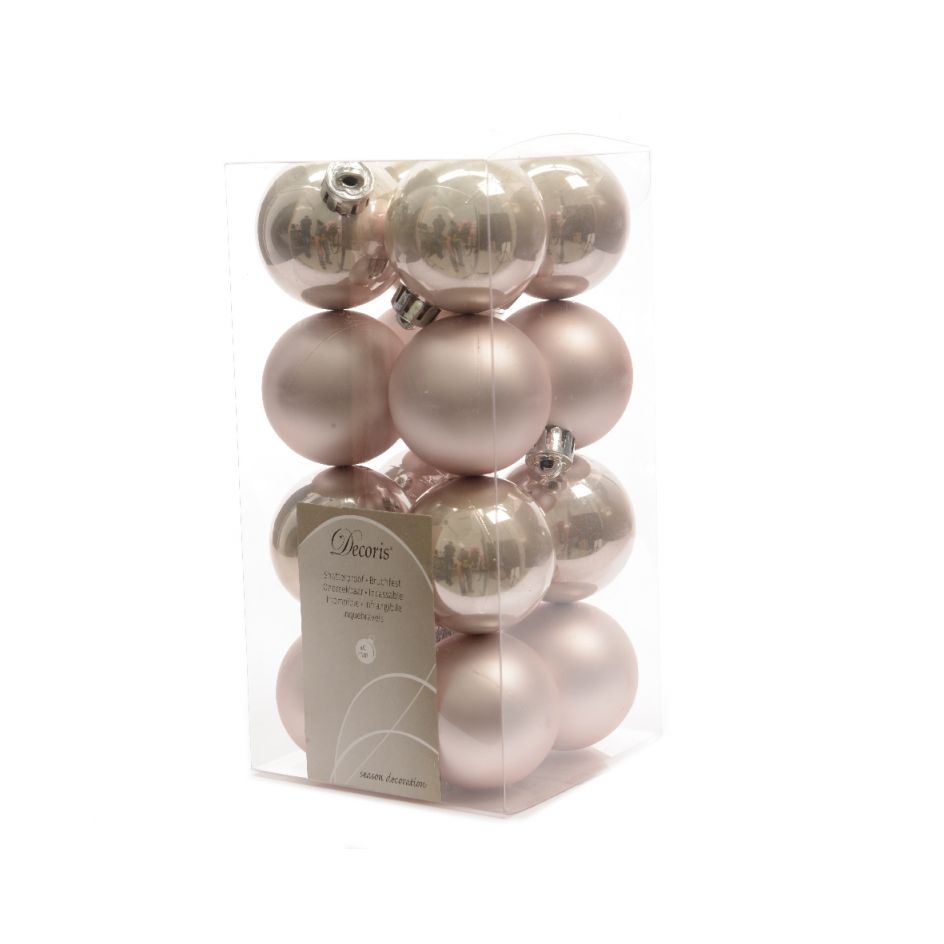 16 onbreekbare kerstballen poeder roze 4 cm
