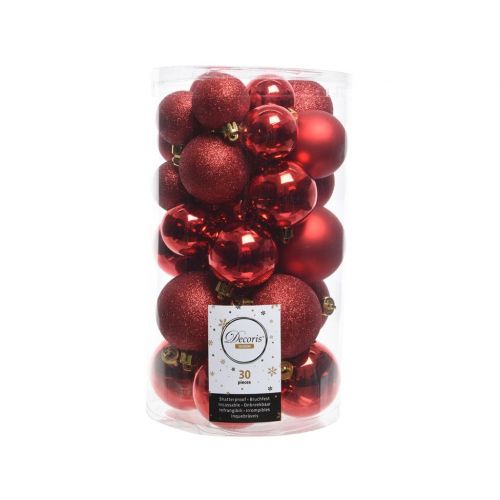 30 onbreekbare kerstballen mixkoker kerstrood