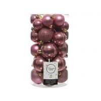 30 onbreekbare kerstballen mixkoker velours roze