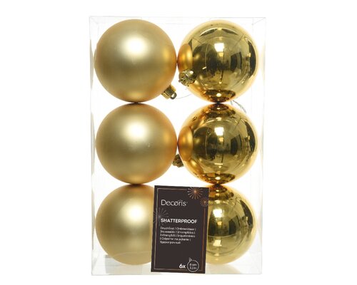 6 onbreekbare kerstballen licht goud 8 cm