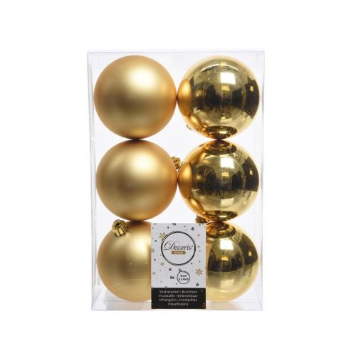 6 onbreekbare ballen licht goud 8 cm