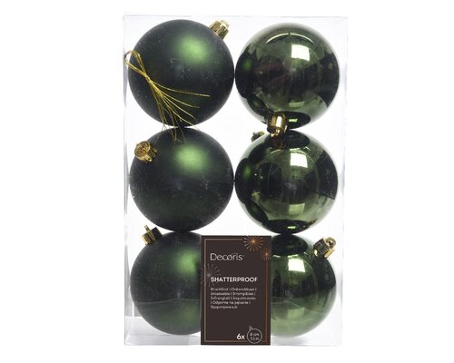 6 onbreekbare kerstballen dennen groen 8 cm