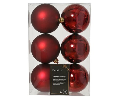 6 onbreekbare kerstballen ossenbloed 8 cm - afbeelding 1