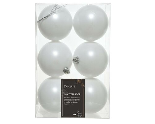 6 onbreekbare kerstballen winterwit 8 cm - afbeelding 1