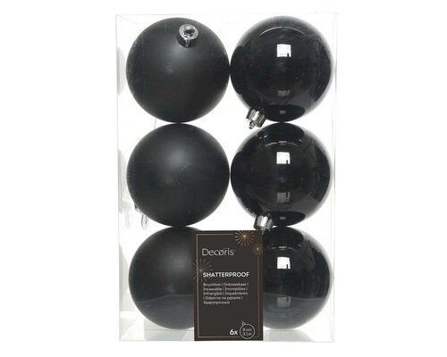 6 onbreekbare kerstballen zwart 8 cm - afbeelding 1