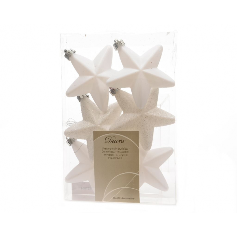 6 plastic sterren winterwit
