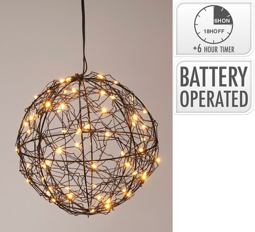 Verlichte bal met led zwart 15 cm