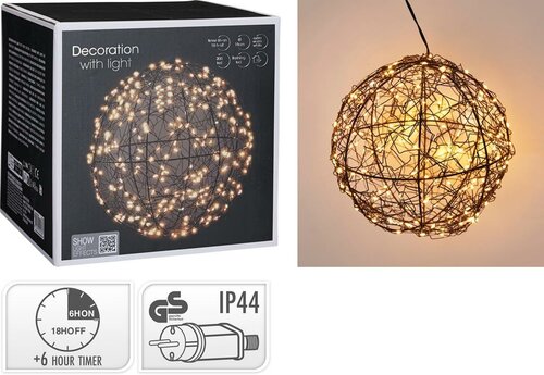 Verlichte bal met led zwart 18 cm