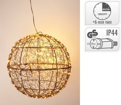 Verlichte bal met led zwart 35 cm