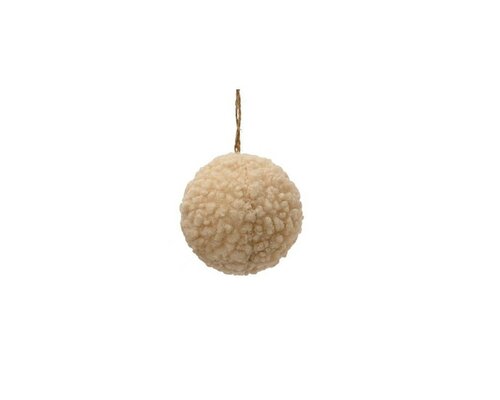 Kerstbal stof 8 cm wol wit