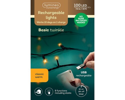 Basic duracharge lights 100 lamps klassiek warm - afbeelding 2
