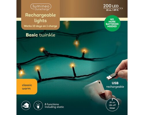 Basic duracharge lights 200 lamps klassiek warm - afbeelding 2