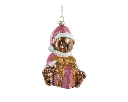 Kersthanger beer polystyreen 13 cm roze