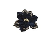 Bloem op clip fluweel 35 cm blauw