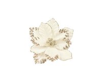 Bloem op clip fluweel 35 cm creme