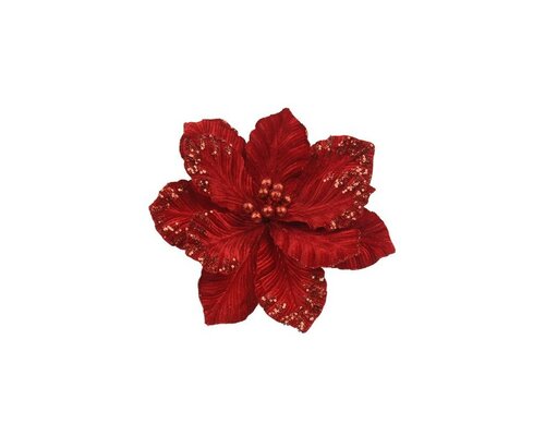 Bloem op clip fluweel 35 cm rood