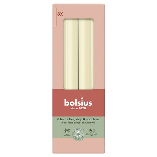 Bolsius dinerkaars 8 stuks soft pearl 23 cm