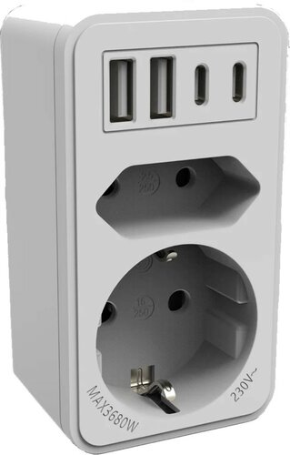 Calex verdeelstekker 2 EU / 2 USB-C / 2 USB-A