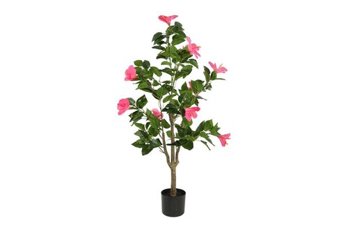 Countryfield zijden Hibiscus fuchsia plant 120 cm roze