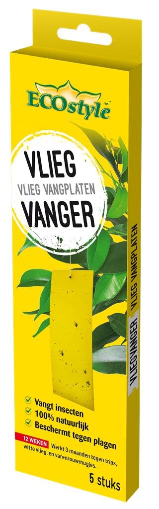 ECOstyle VliegVanger Vangt Insecten - Natuurlijk - Beschermt tegen Plagen - Werkt 3 maanden Tegen Trips, Witte Vlieg en Varenrouwmuggen - 5 Stuks