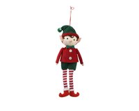 Kersthanger elf met een rood shirt 23 cm