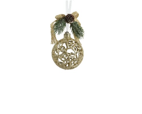 Kersthanger kerstbal met versiering 7 cm goud