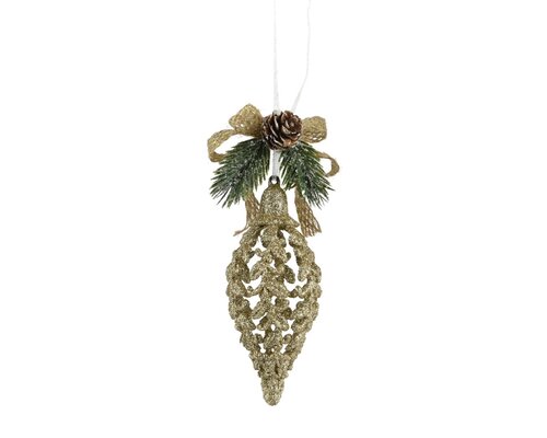 Kersthanger kerstbal ovaal met versiering 7 cm goud