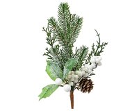 Gemengde bos op steel met bessen groen / wit 22 cm