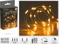 Gouddraad met 80 led lampjes warm wit met timer