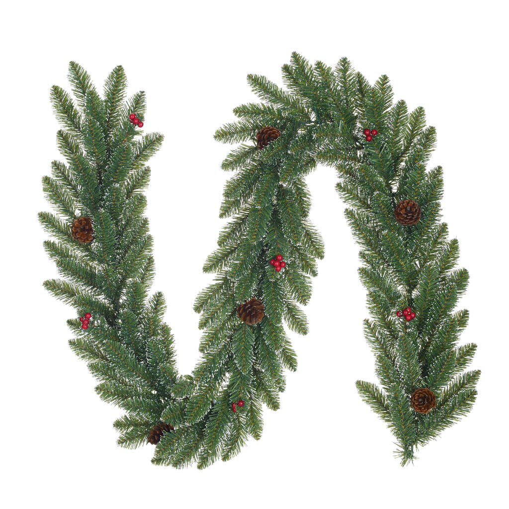 Creston Frosted kerstguirlande incl. besjes en dennenappels | groen met bevroren details | 270cm