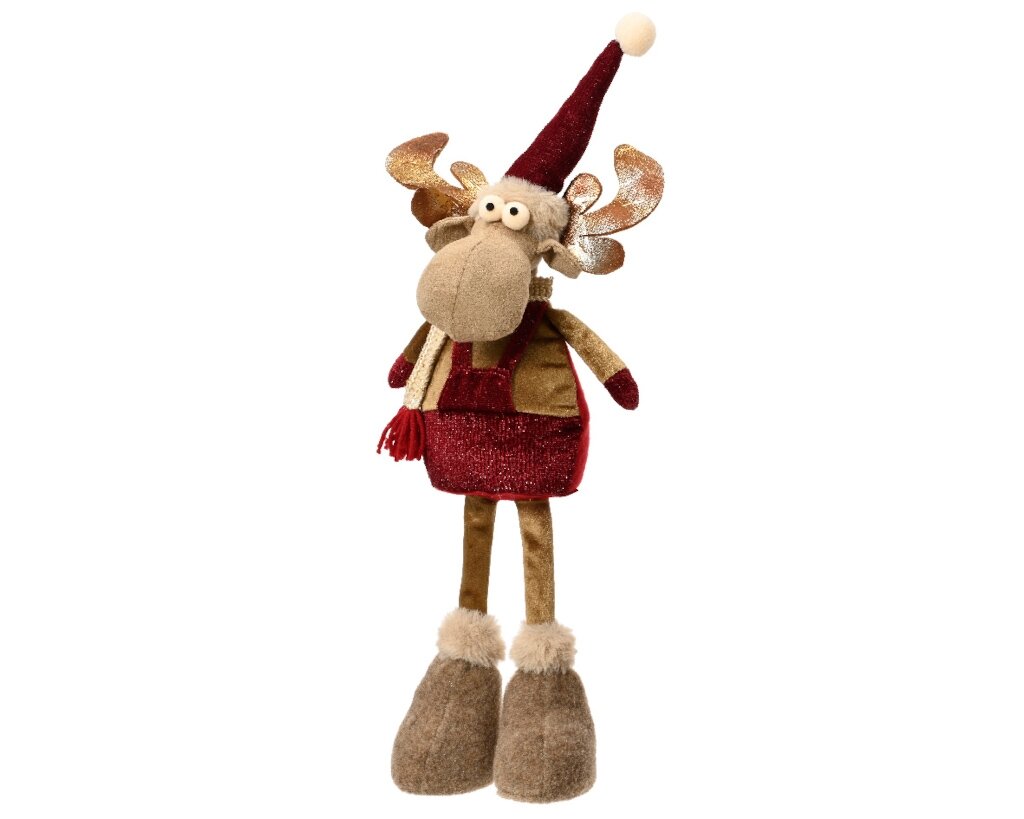 Polyester rendier bruin met rode muts - 50cm
