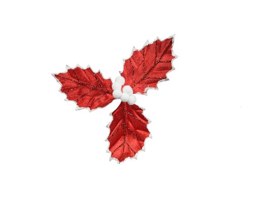 Hulst op clip fluweel 17 cm rood