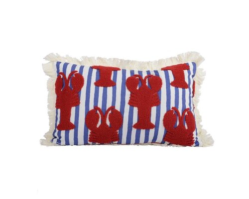 Kaemingk Kussen kreeft 50 x 30 cm blauw/wit