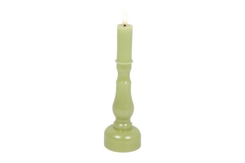 Countryfield kandelaar en ledkaars D 7,5 x H 24 cm groen