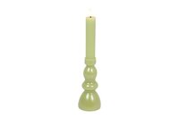 Countryfield kandelaar en ledkaars D 7,5 x H 28 cm groen