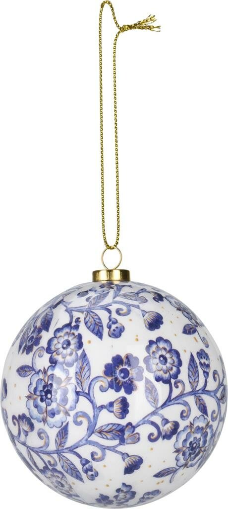 Kerstbal foam 10 cm delft blauw bloemen