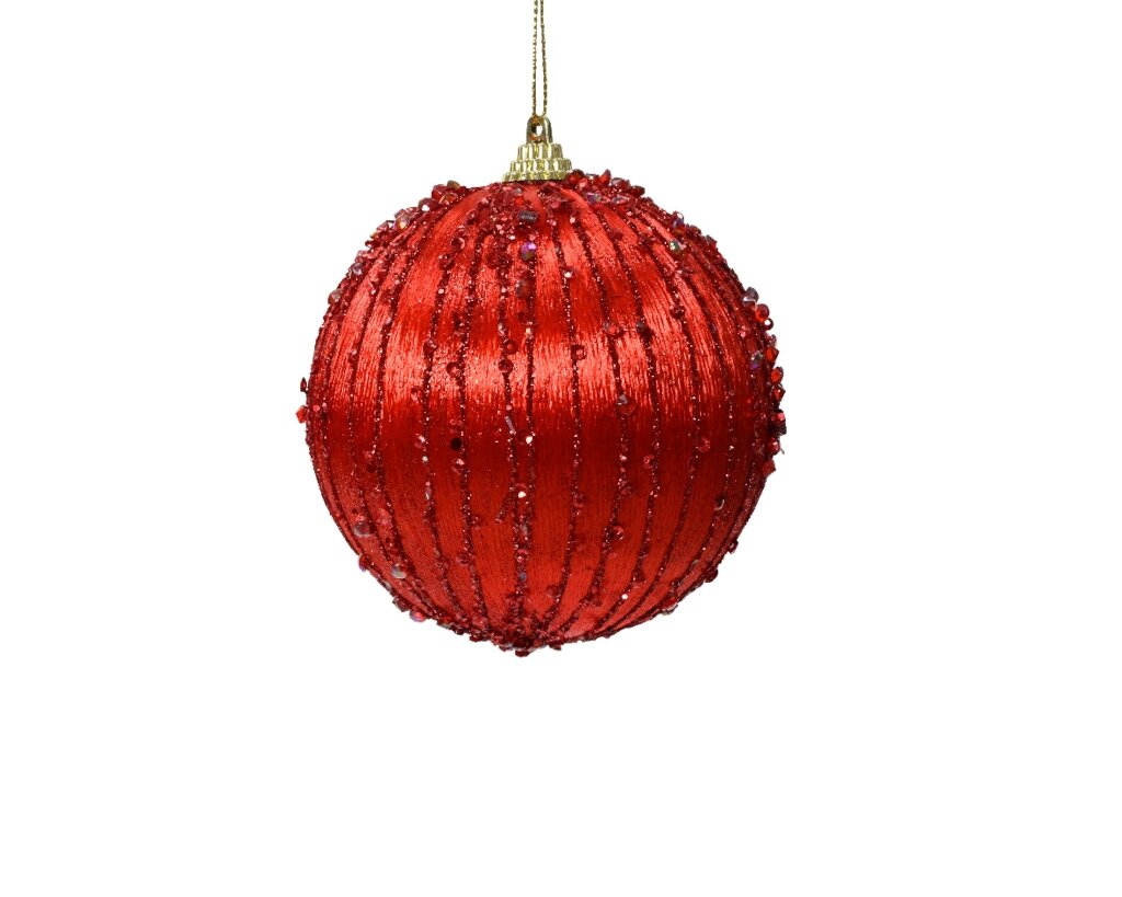 Kerstbal foam 6 cm kerstrood lijnen verticaal