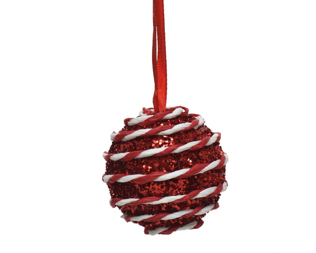 Kerstbal foam 6 cm rood / wit