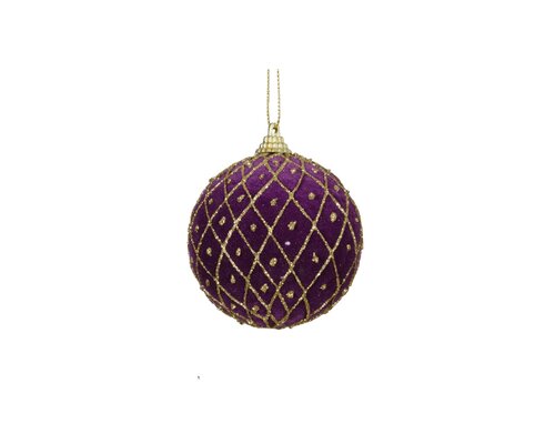 Kerstbal foam ruiten met stip 8 cm paars