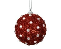 Kerstbal foam 8 cm rood/parel