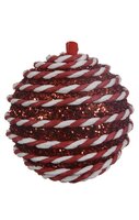 Kerstbal foam swirl 8 cm rood / wit